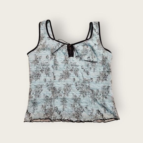Dressbarn Tops - Vintage Y2k Dressbarn blue and black tie up slightly cropped floral tank top L